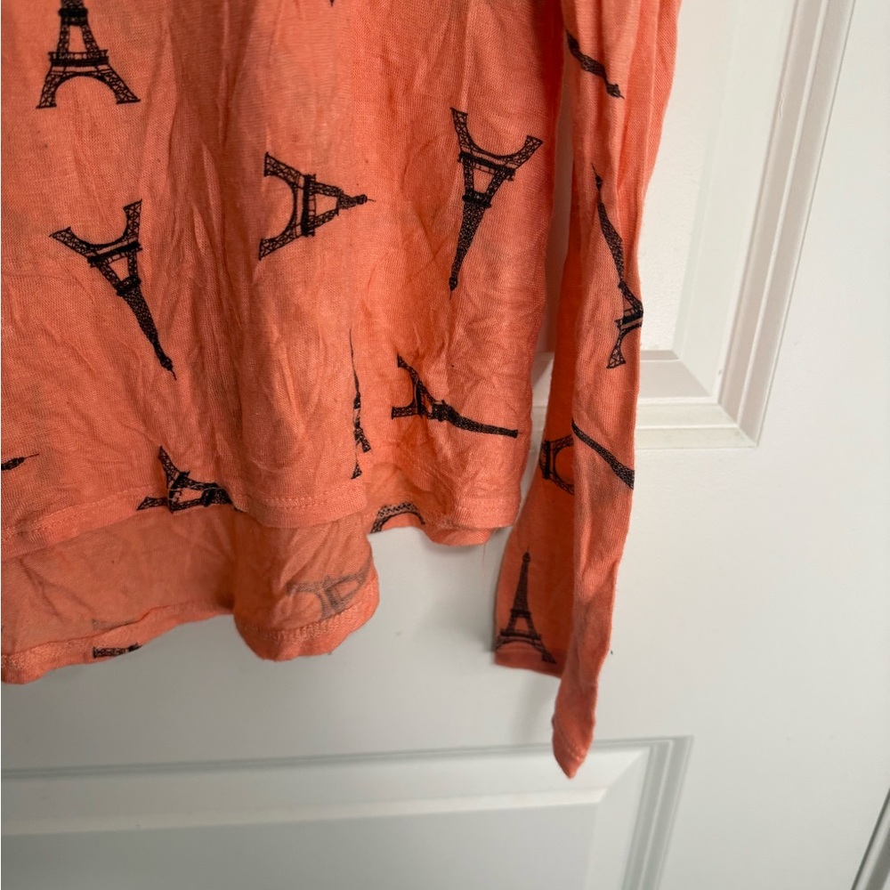 American Dream Coral Eiffel Tower Print Long Sleeve Tee in size XS - Picture 4 of 6